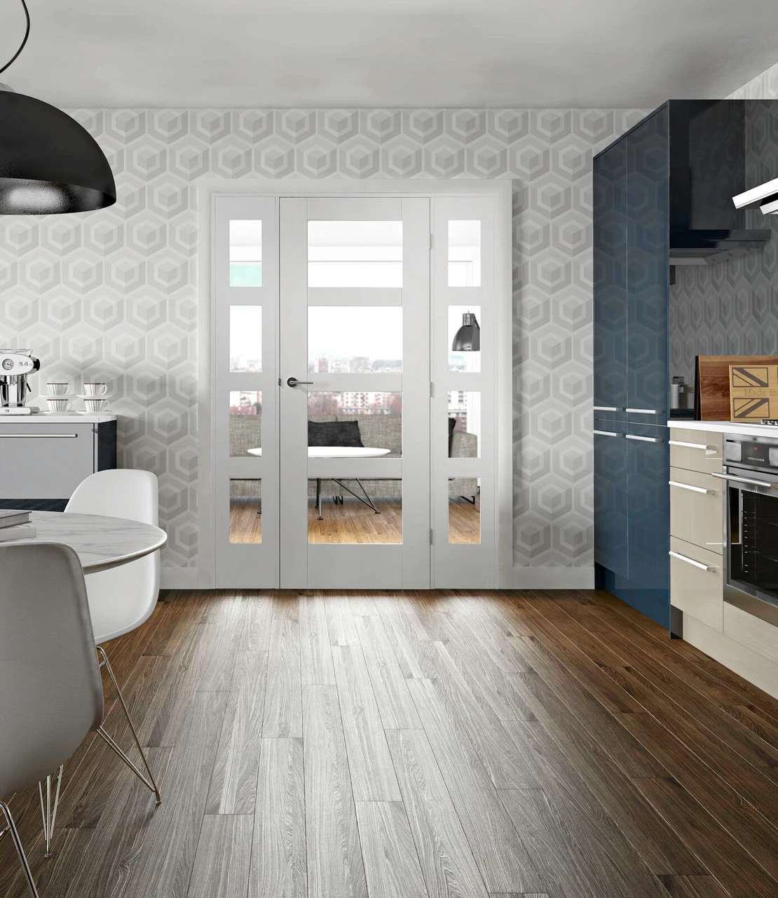 XL Shaker 4 Light Internal White Primed Door With Clear Glass 4 XL Shaker 4 Light Internal White Primed Door With Clear Glass - Image 2